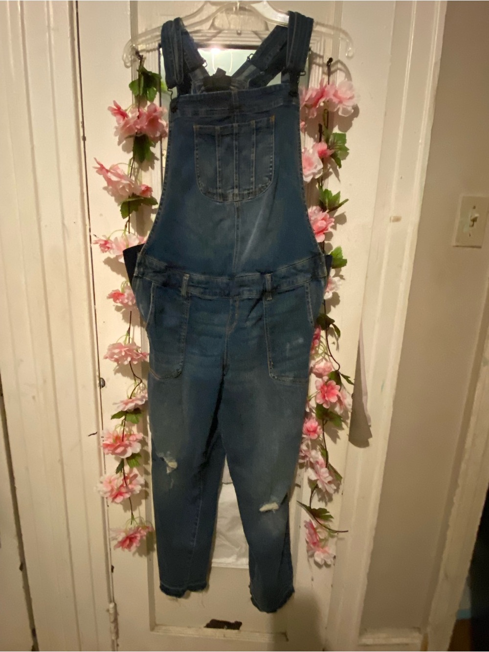 Indigo Blue Women's Ripped Midwash Denim Overalls - Blue